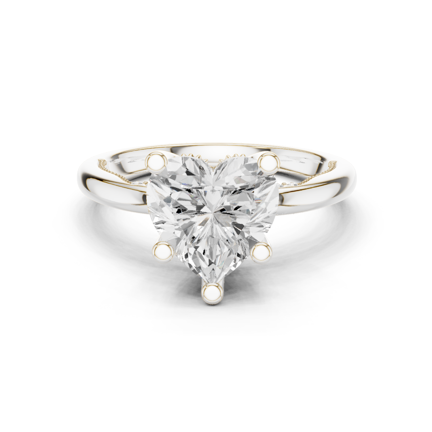 Gold Ring DDLR-175, Heart center stone, White Gold