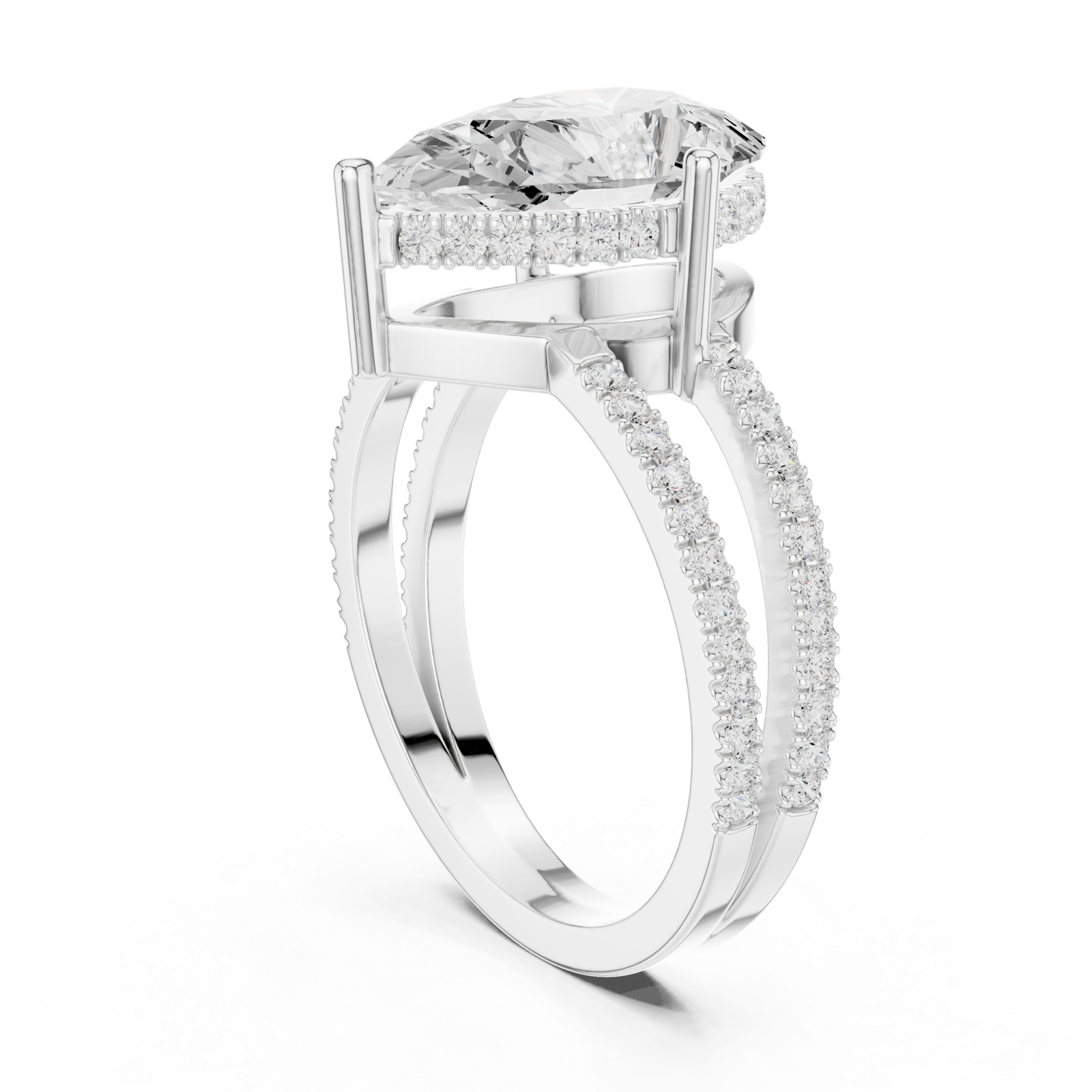 Gold Jewelry L36-13, Pear center stone, White Gold, view 1