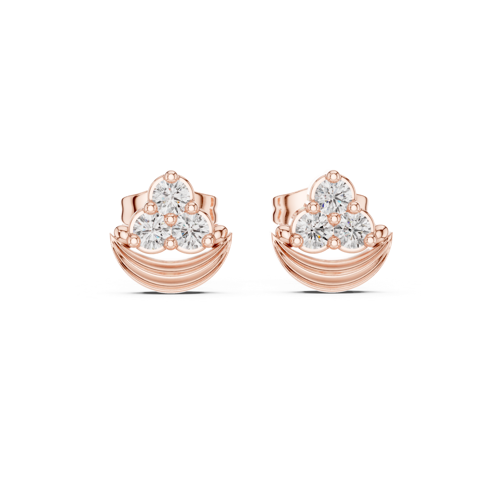 14K Solid Gold Lab Diamond Cluster Earrings, Rose Gold