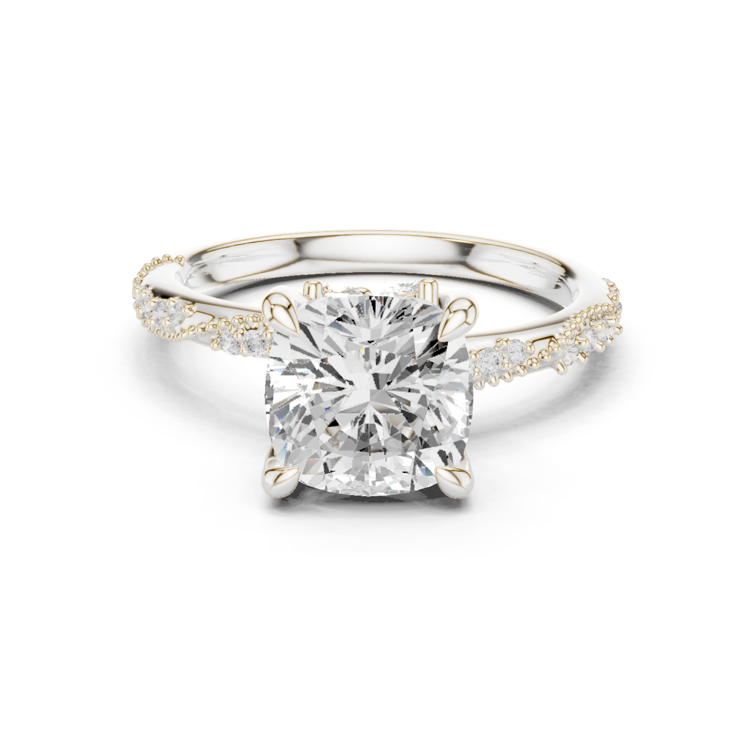 Gold Ring DDLR-167, Cushion center stone, White Gold