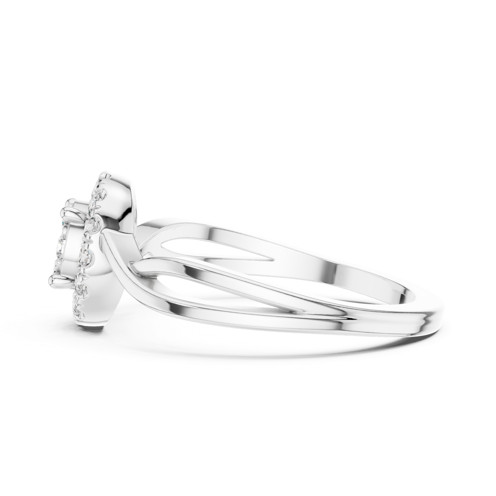 14K Solid Gold Lab Diamond Halo Ring, White Gold, view 3