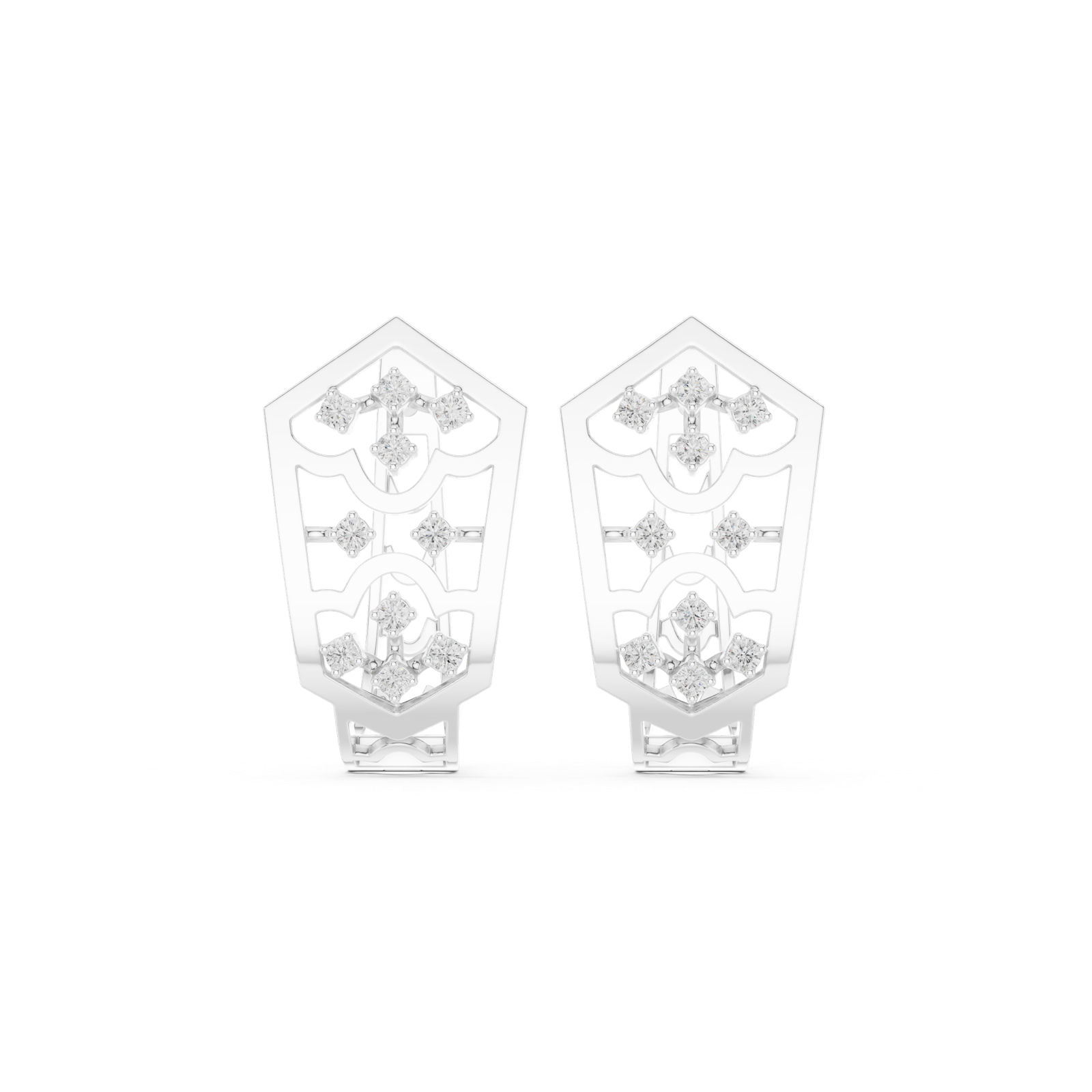 14K Solid Gold Lab Diamond Cluster Earrings, White Gold