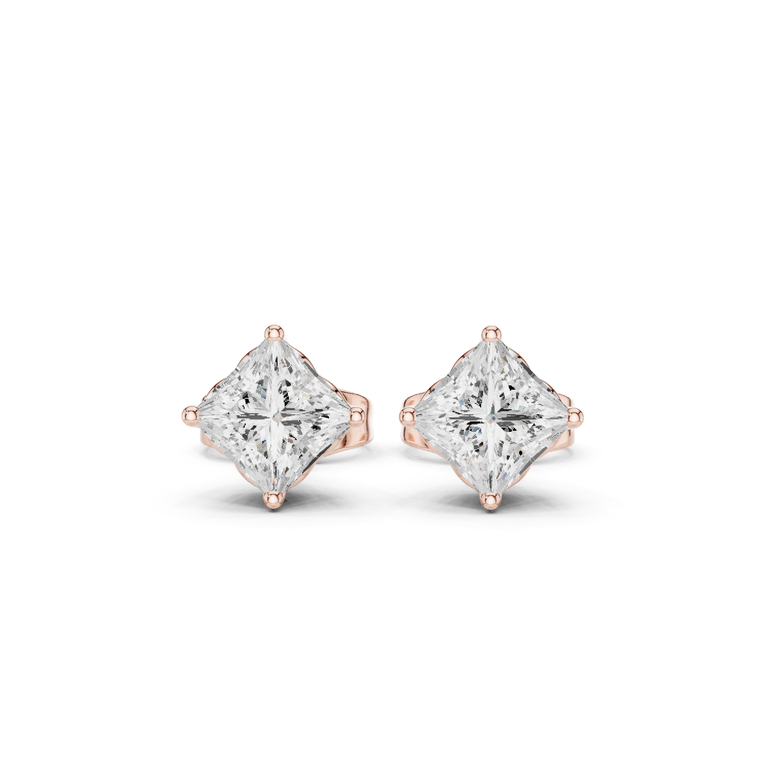 14K Solid Gold Lab Diamond Stud Earrings, Rose Gold