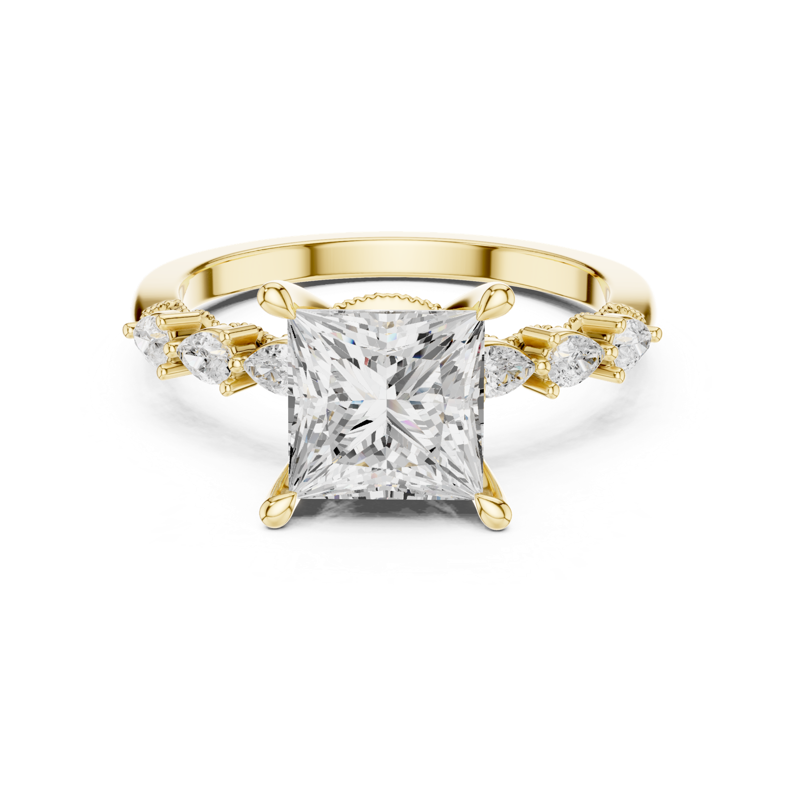 Gold Ring DDLR-168, Princess center stone, Yellow Gold, view 4