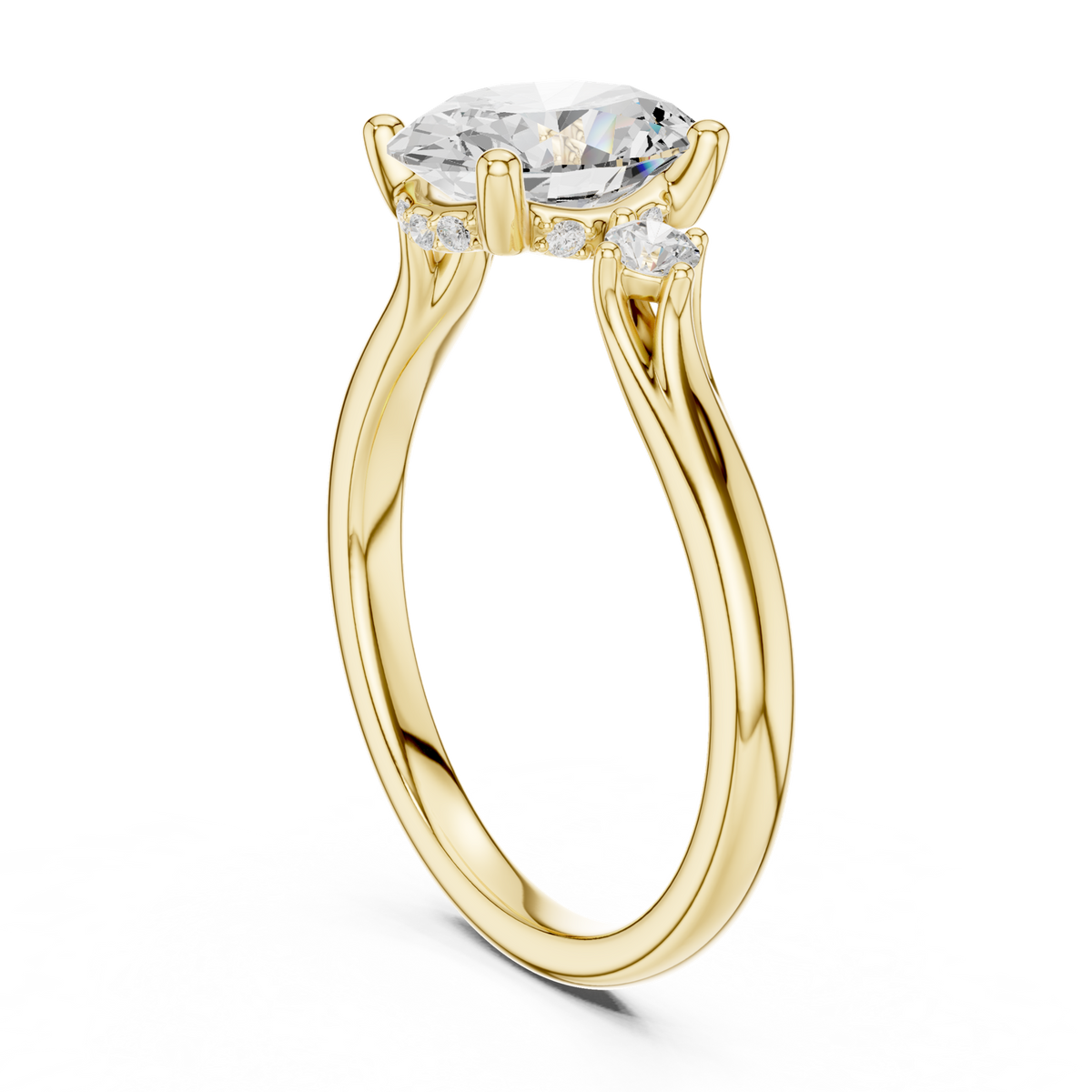 14K Solid Gold Lab Diamond Three-Stone Ring, Yellow Gold, view 1