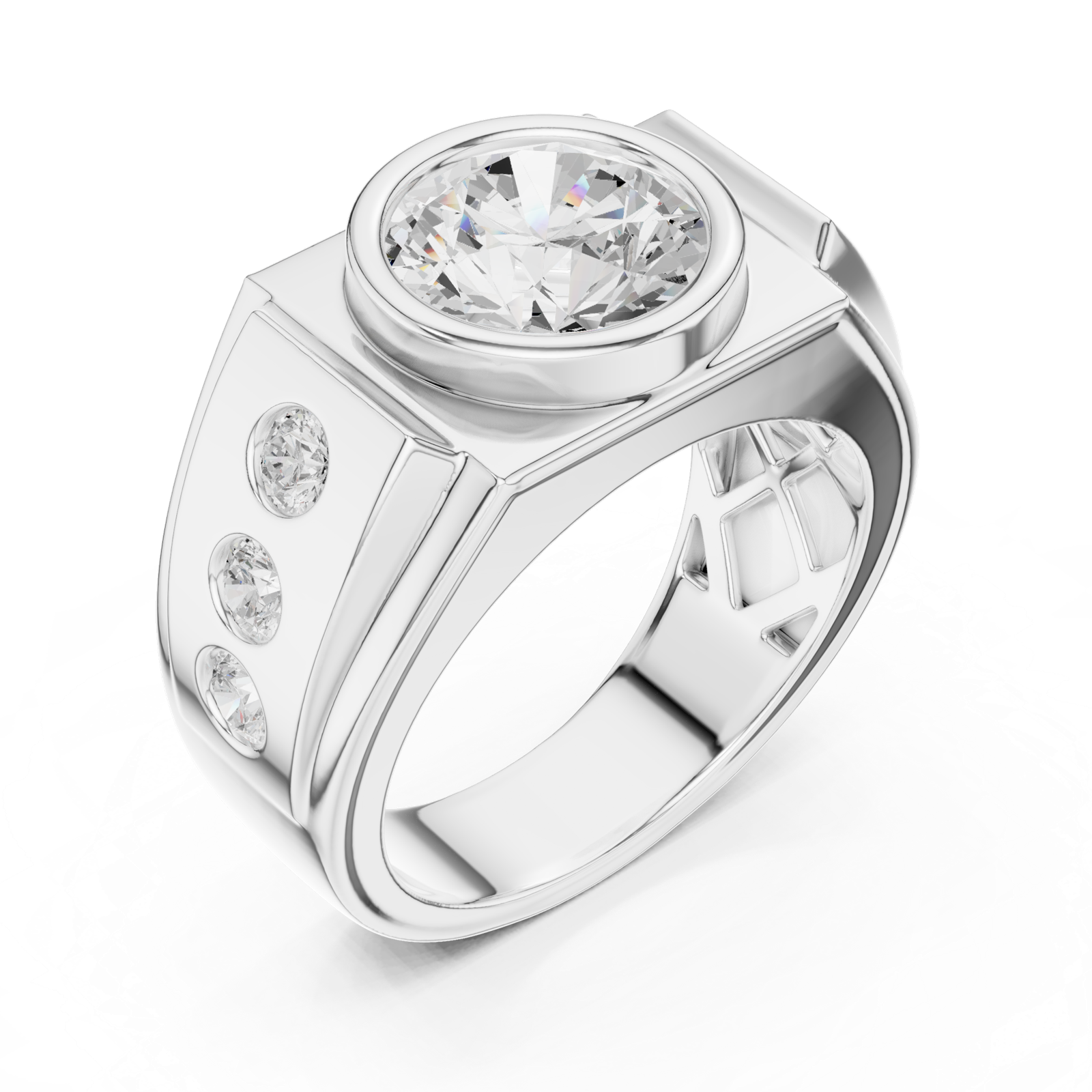 Gold Men's Ring GGR-0003, White Gold, view 2