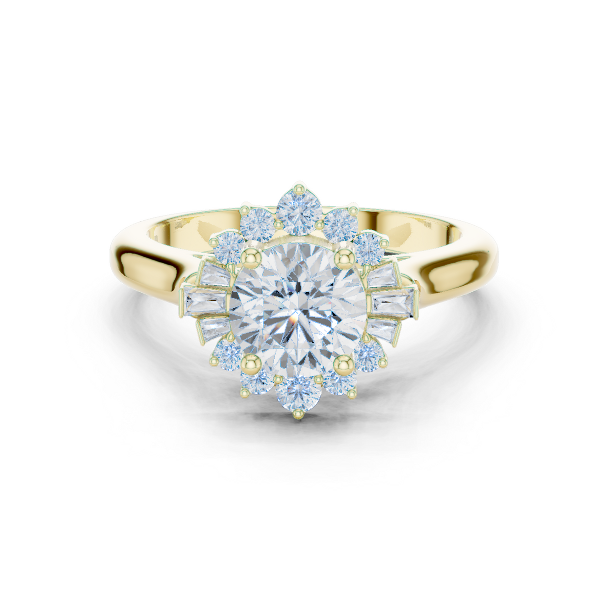 14K Solid Gold Lab Diamond Halo Ring, Yellow Gold