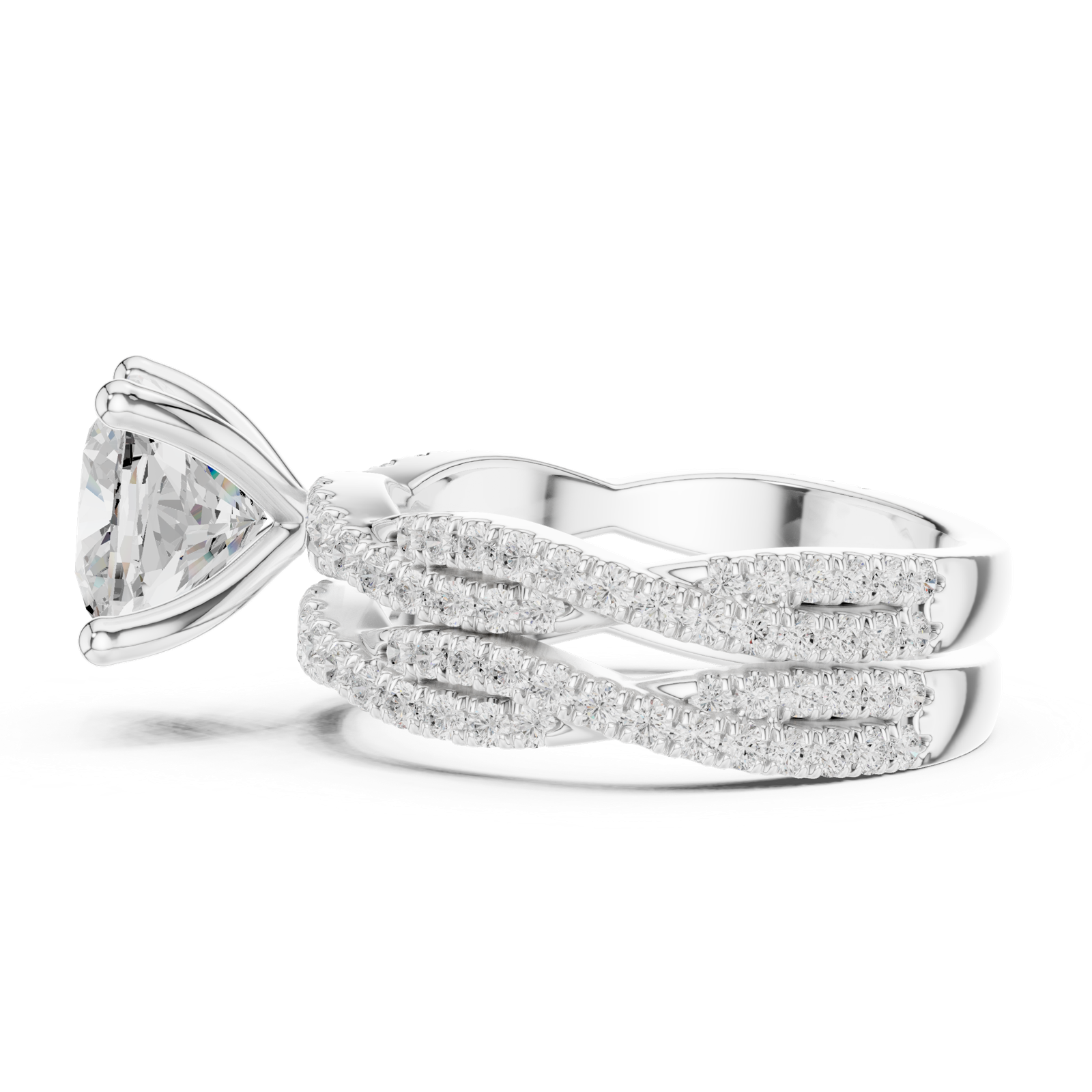 Gold Ring, Cushion center stone, White Gold, view 3