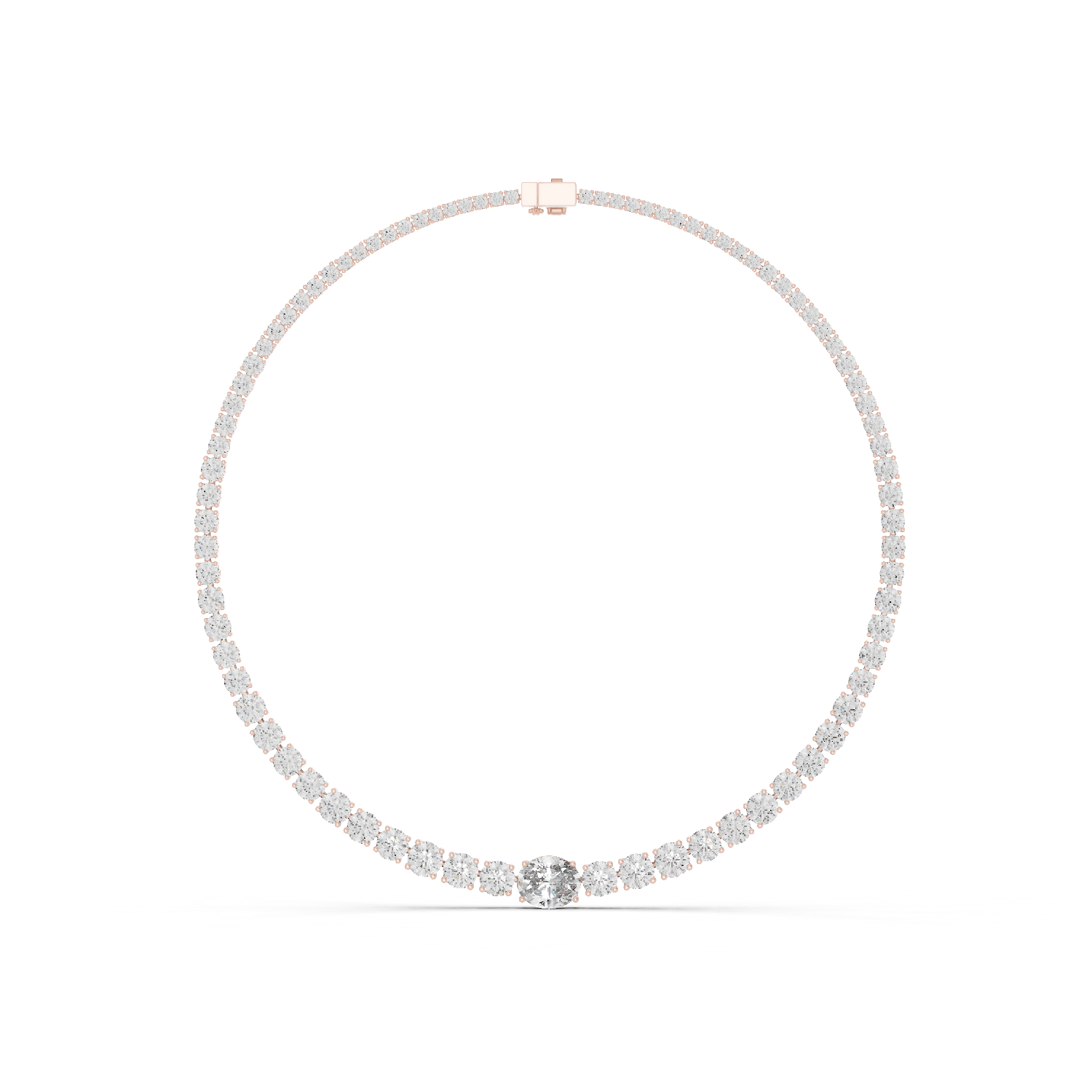 14K Solid Gold Lab Diamond Tennis Necklace, Rose Gold