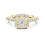 14K Solid Gold Lab Diamond Halo Ring, Yellow Gold