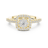 14K Solid Gold Lab Diamond Halo Ring, Yellow Gold