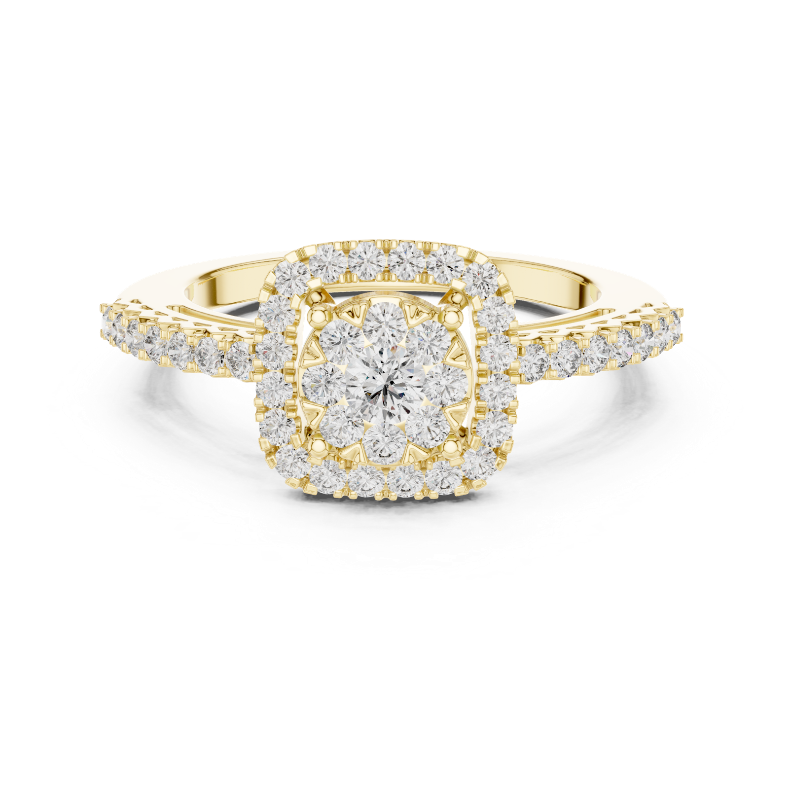 14K Solid Gold Lab Diamond Halo Ring, Yellow Gold