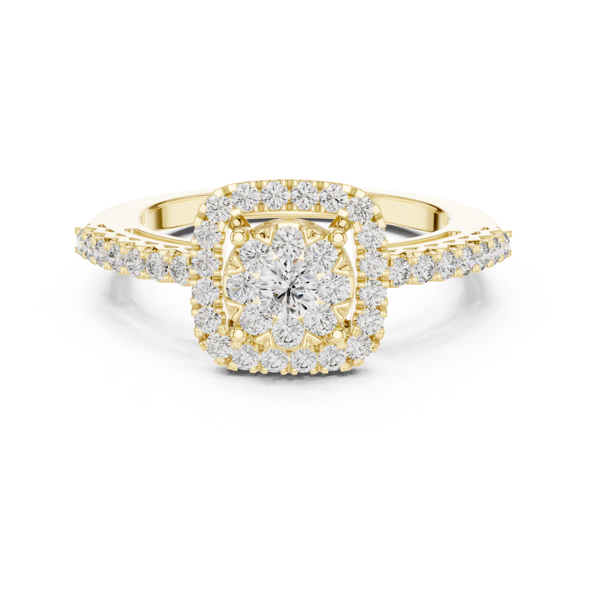 14K Solid Gold Lab Diamond Halo Ring, Yellow Gold