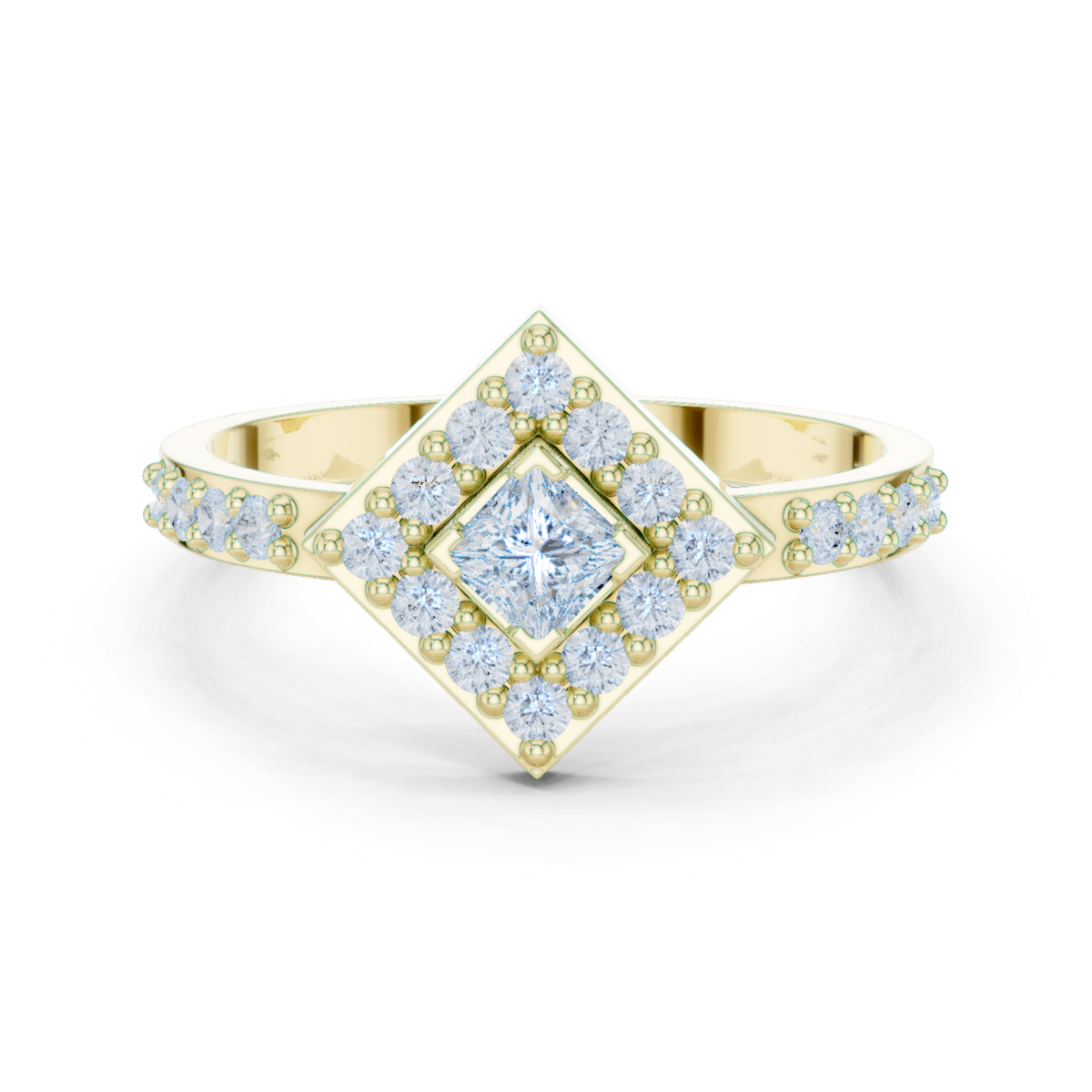 14K Solid Gold Lab Diamond Halo Ring, Yellow Gold