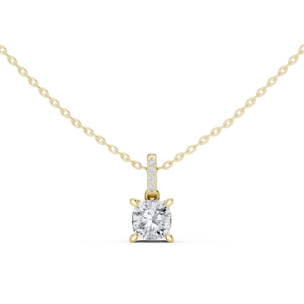 14K Solid Gold Lab Diamond Solitaire Pendant Necklace, Yellow Gold