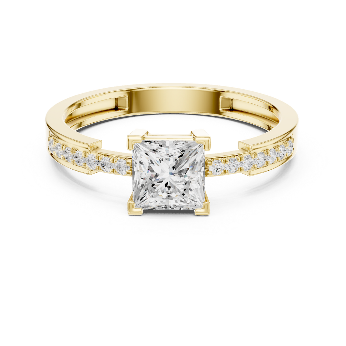 14K Solid Gold Lab Diamond Solitaire Ring, Yellow Gold