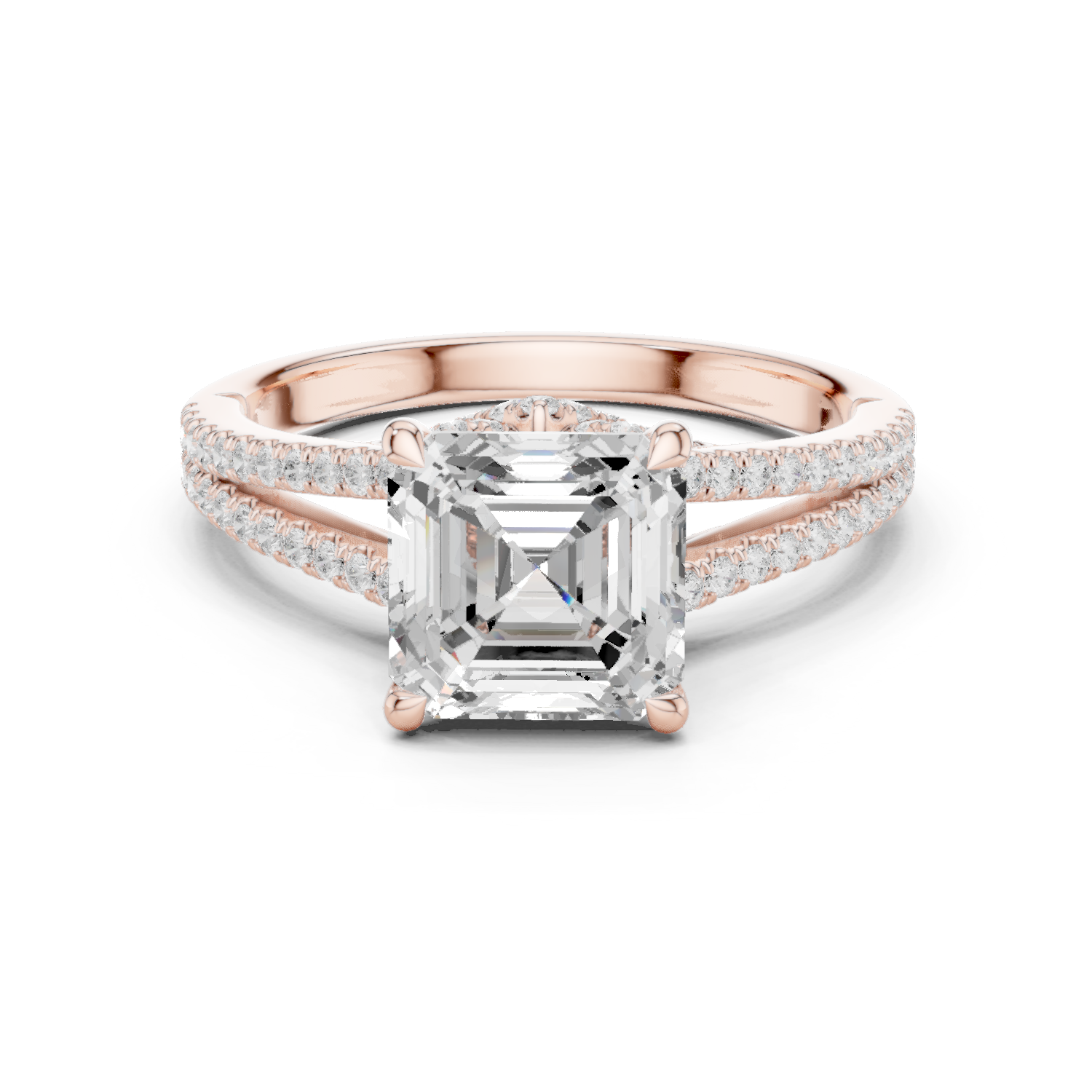 Gold Ring DDLR-252, Asscher center stone, Rose Gold