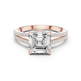 Gold Ring DDLR-252, Asscher center stone, Rose Gold