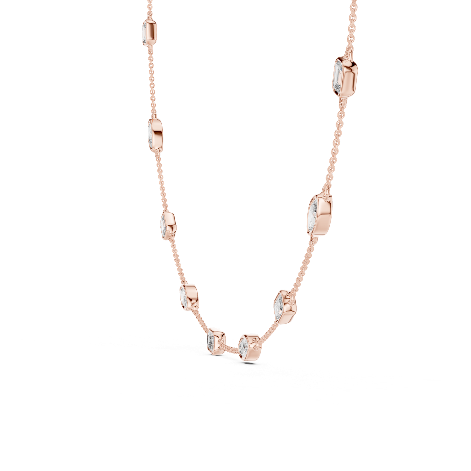14K Solid Gold Lab Diamond Tennis Necklace, Rose Gold, view 3