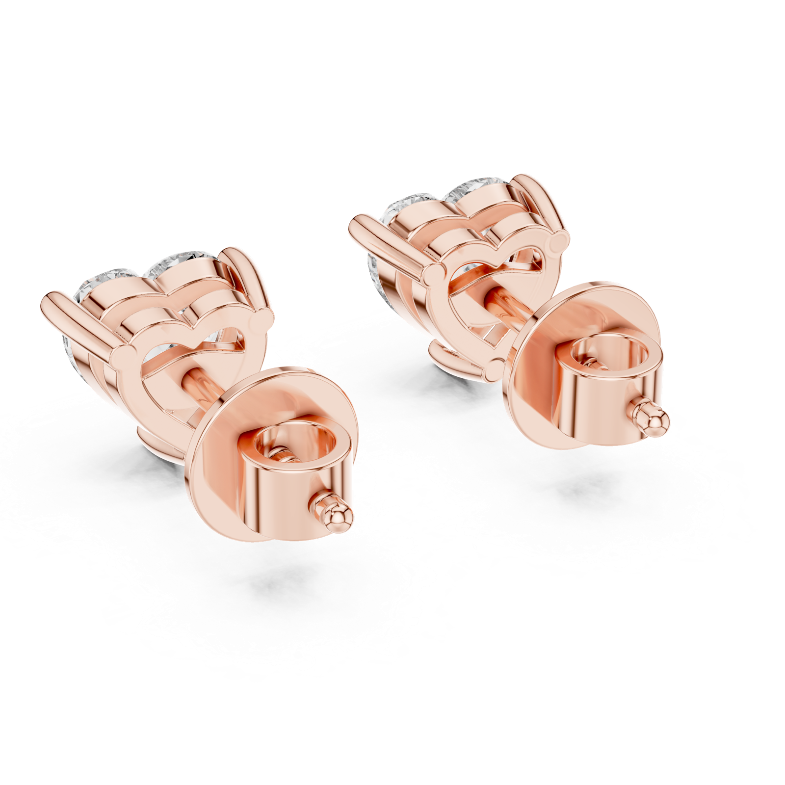 14K Solid Gold Lab Diamond Heart Stud Earrings, Rose Gold, view 3