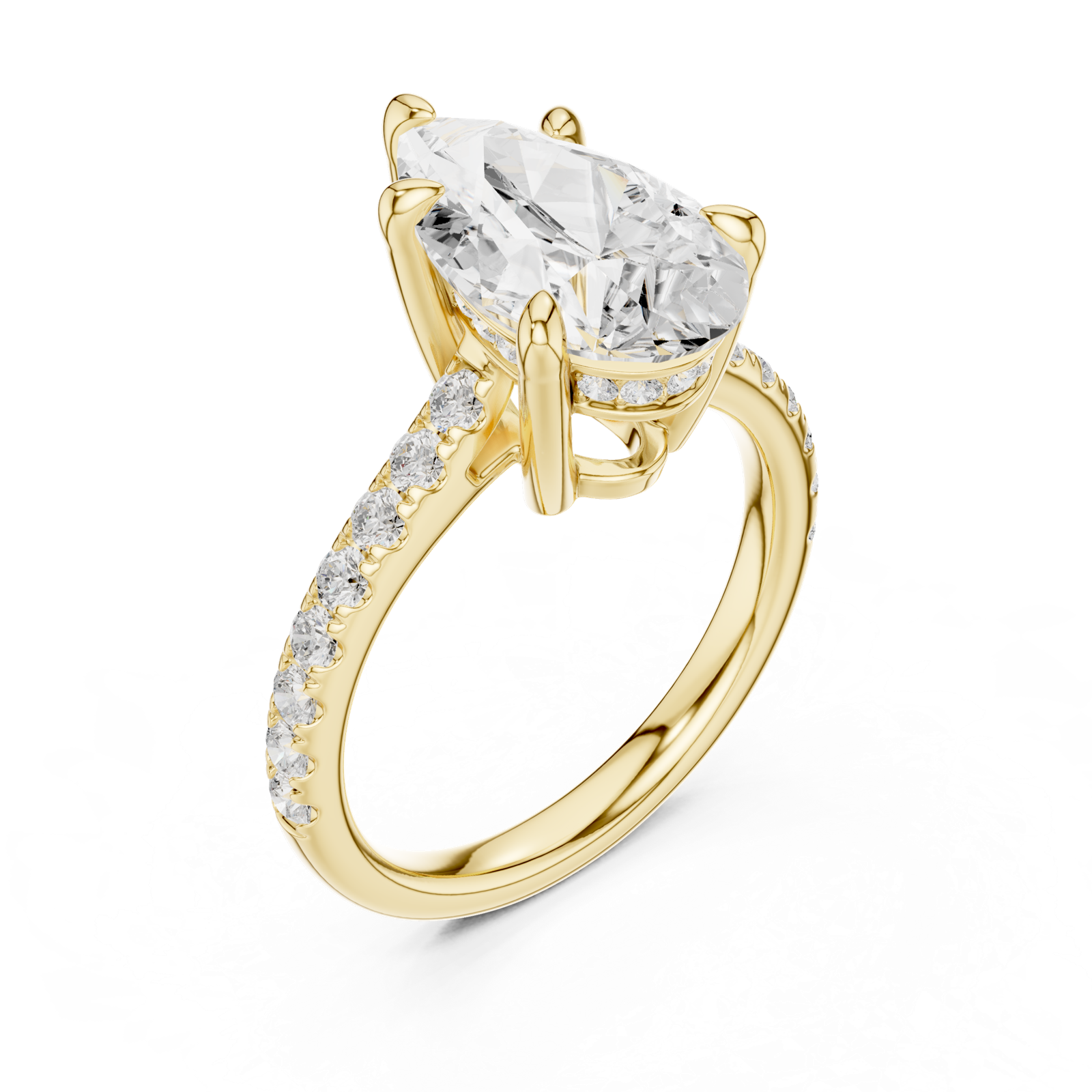 Gold Ring DDLR-250, Pear center stone, Yellow Gold, view 2