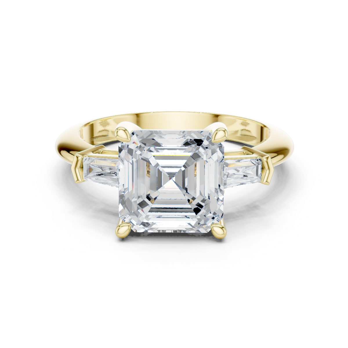 Gold Jewelry, Asscher center stone, Yellow Gold