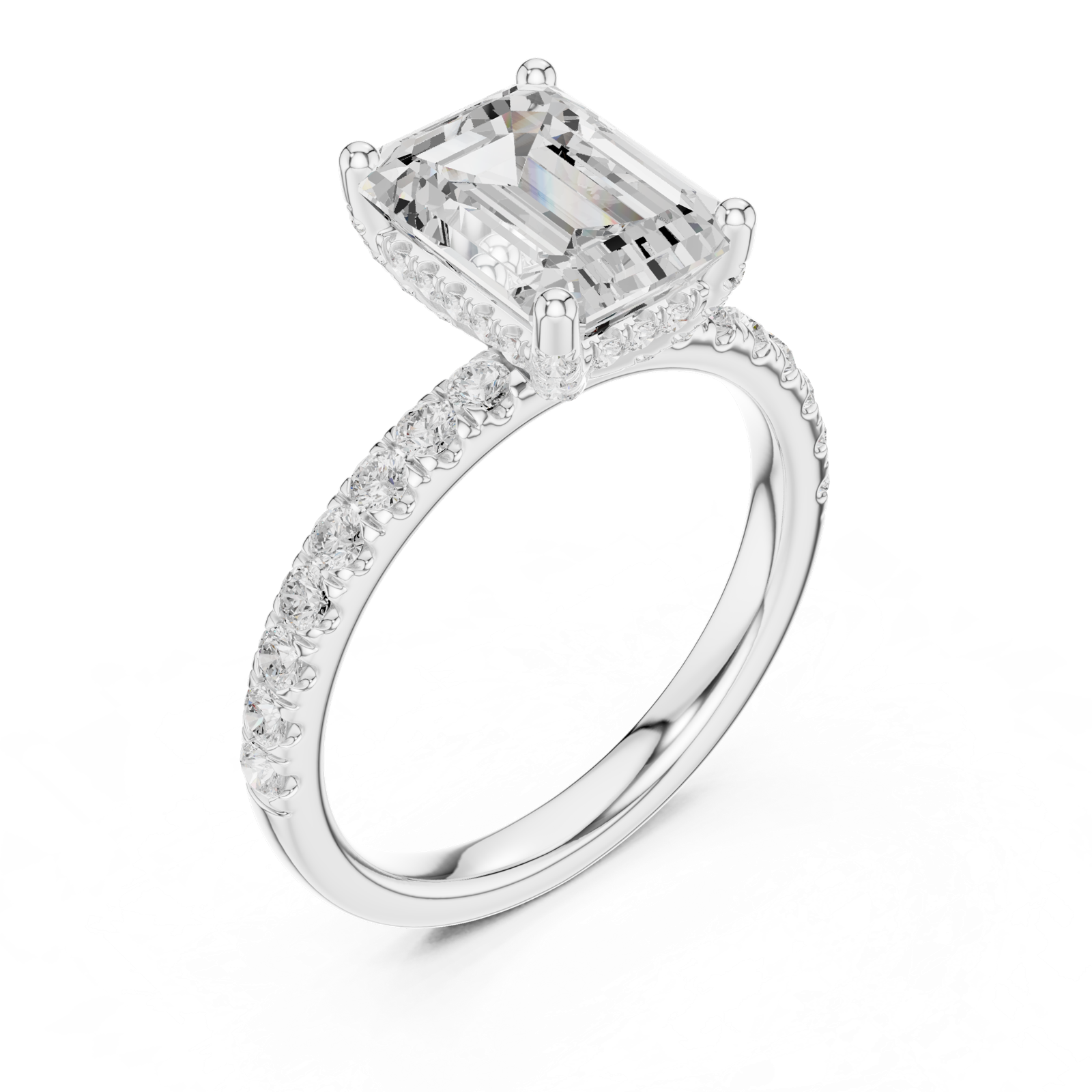Gold Ring DDLR-161, Emerald center stone, White Gold, view 2