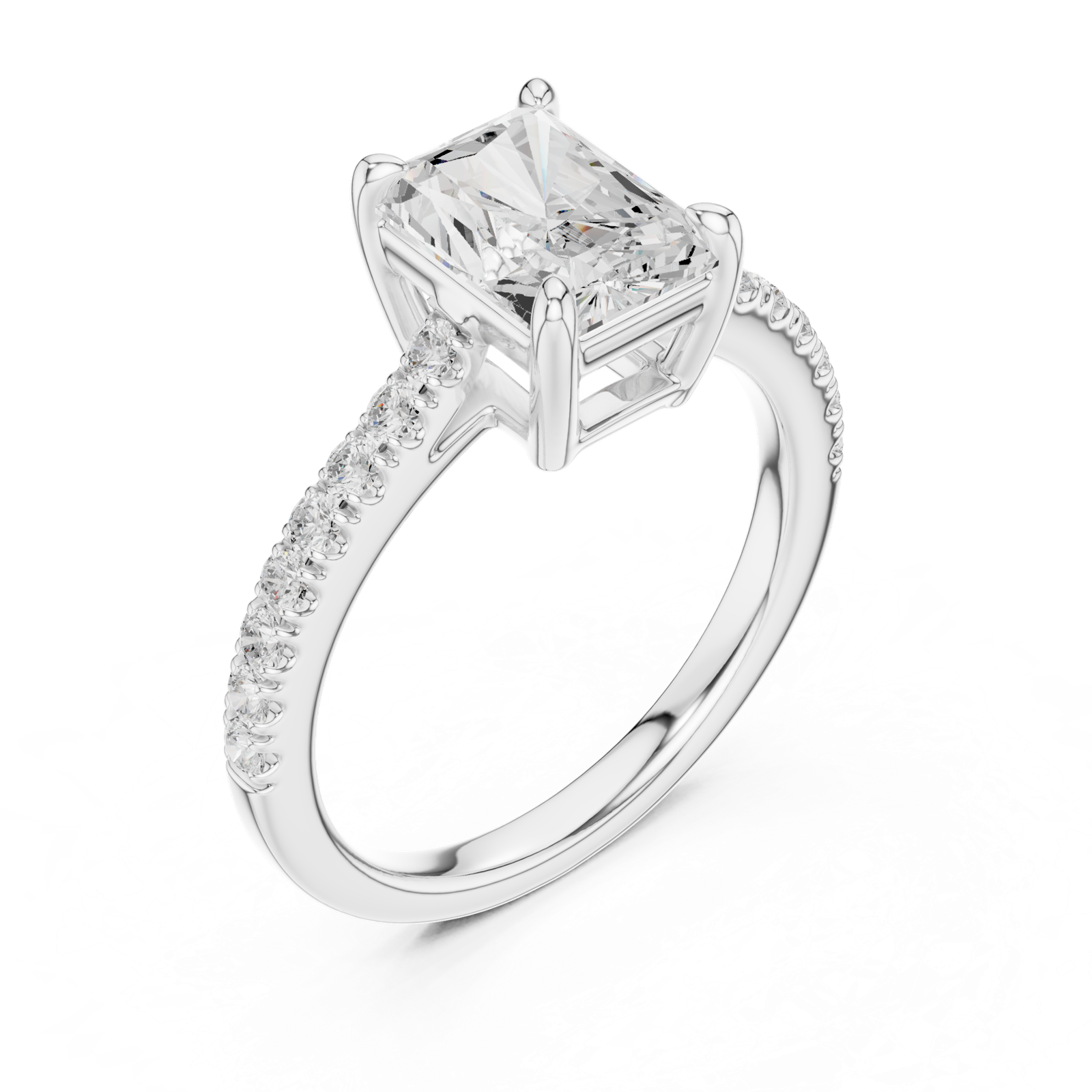 Gold Ring DDLR-039, Radiant center stone, White Gold, view 2