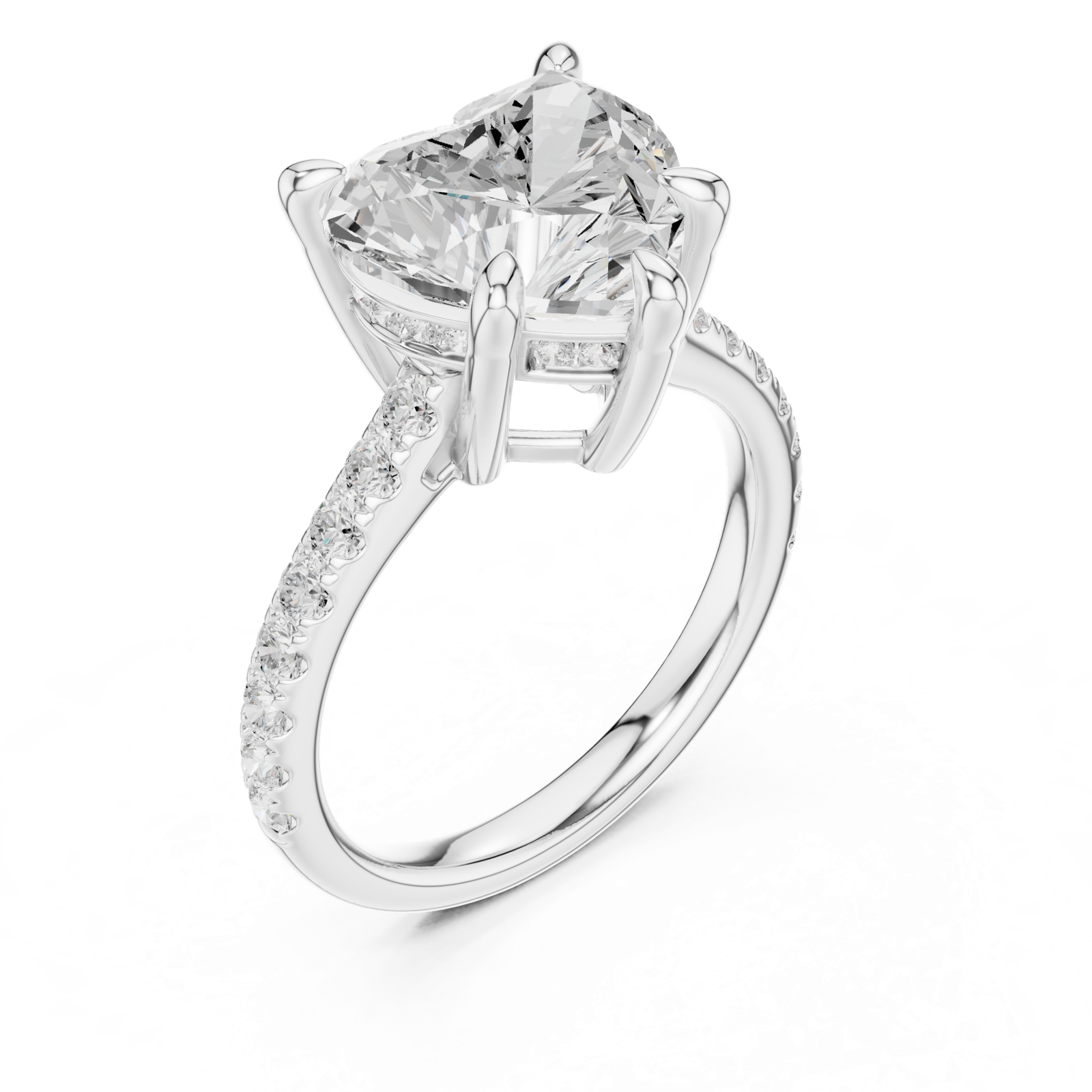 Gold Ring DDLR-250, Heart center stone, White Gold, view 2