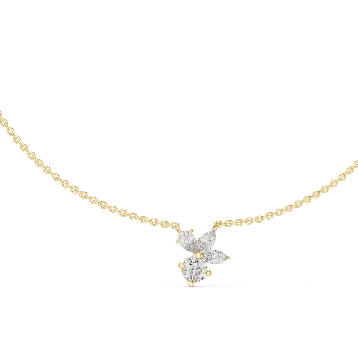 14K Solid Gold Lab Diamond Flower Pendant Necklace, Yellow Gold, view 1