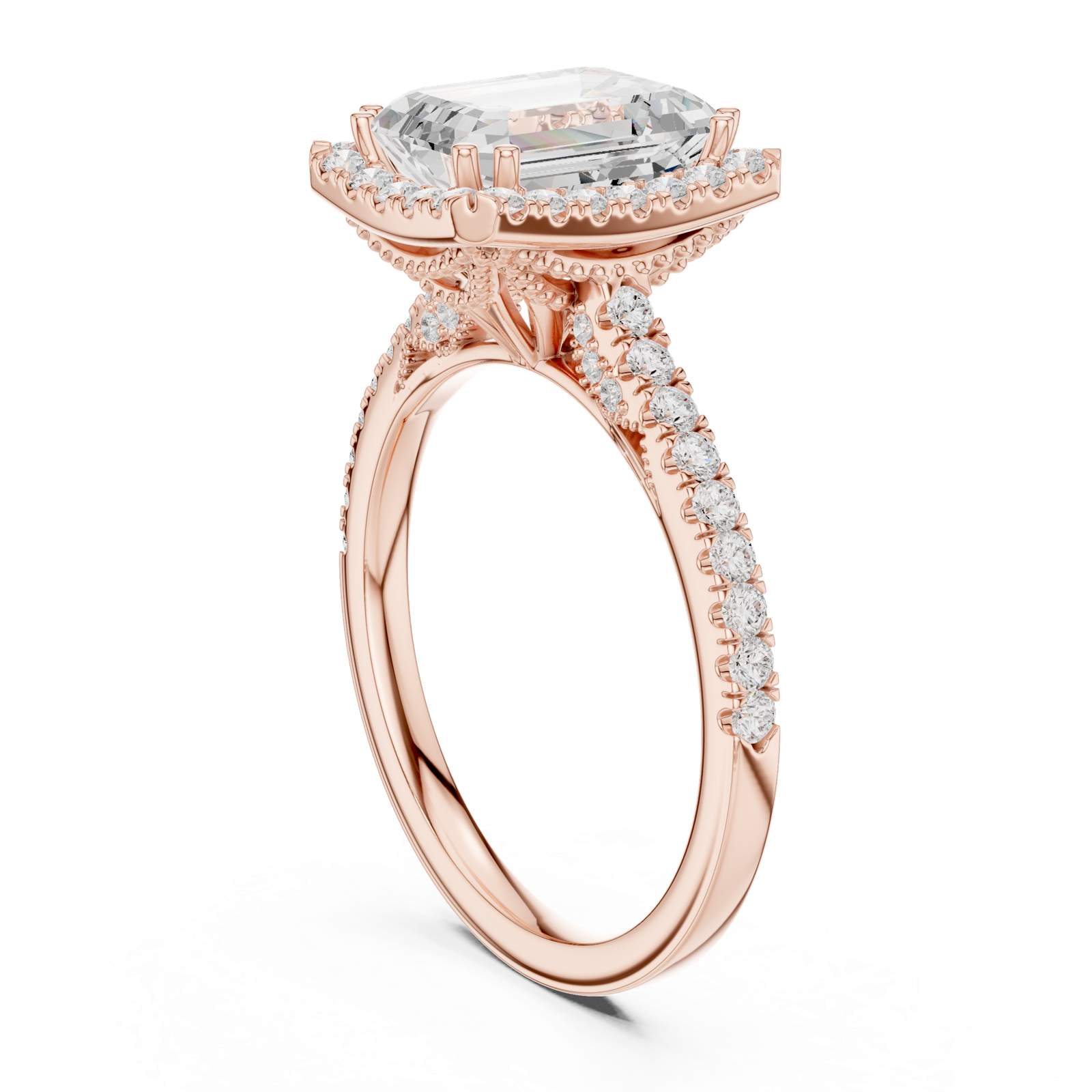 Gold Ring DDLR-255, Emerald center stone, Rose Gold, view 1