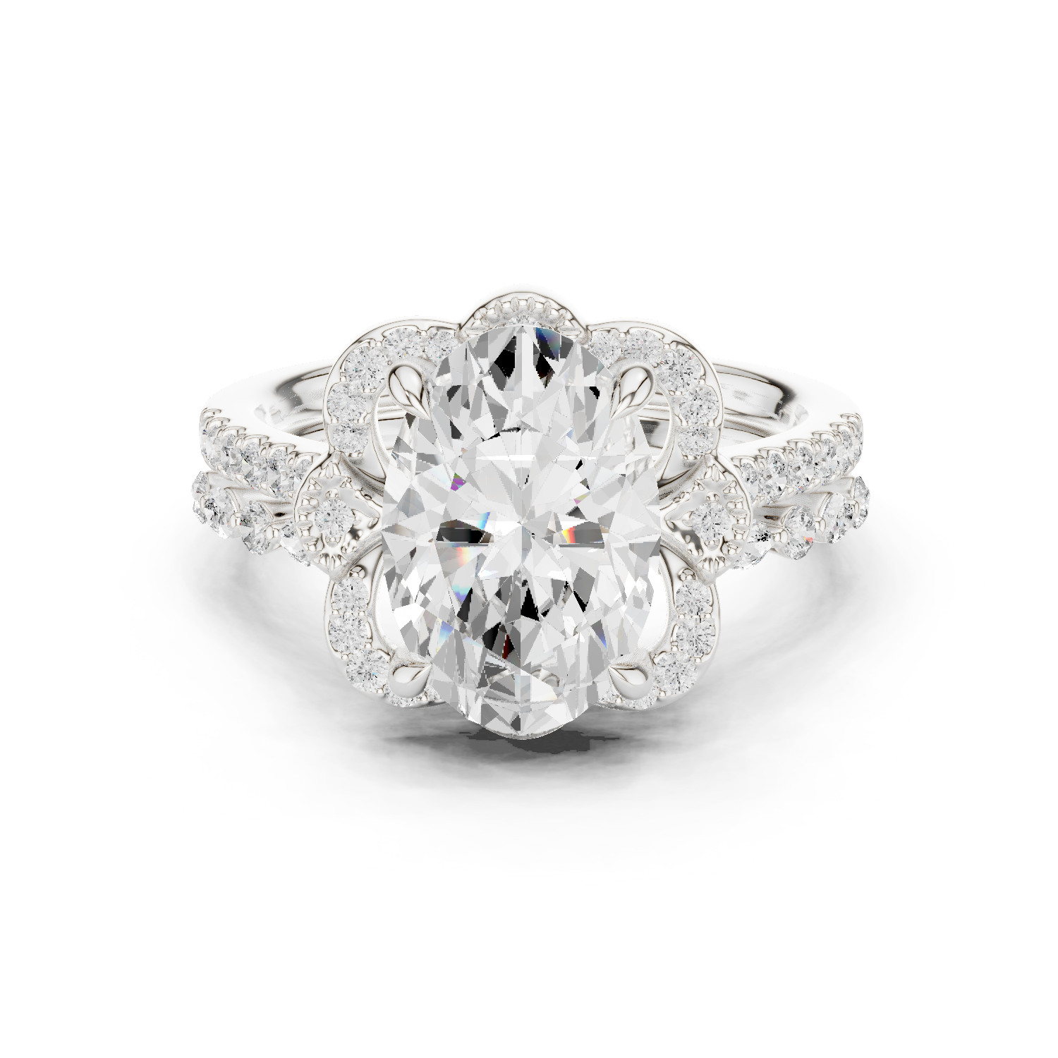 Gold Ring DDLR-442, Oval center stone, White Gold