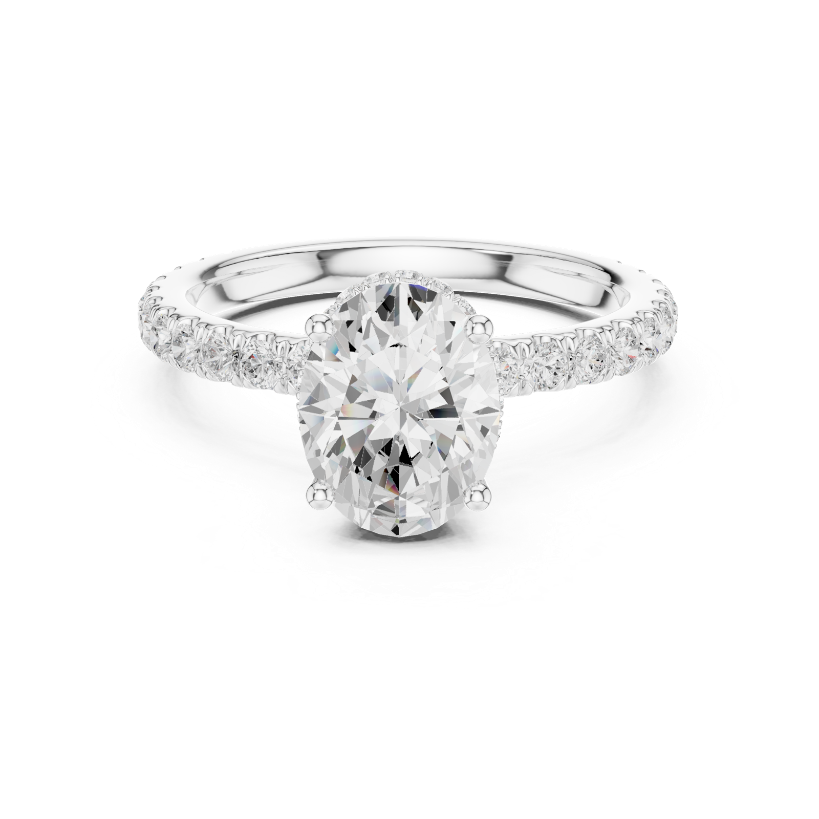 Gold Ring DDLR-165, Oval center stone, White Gold, view 4