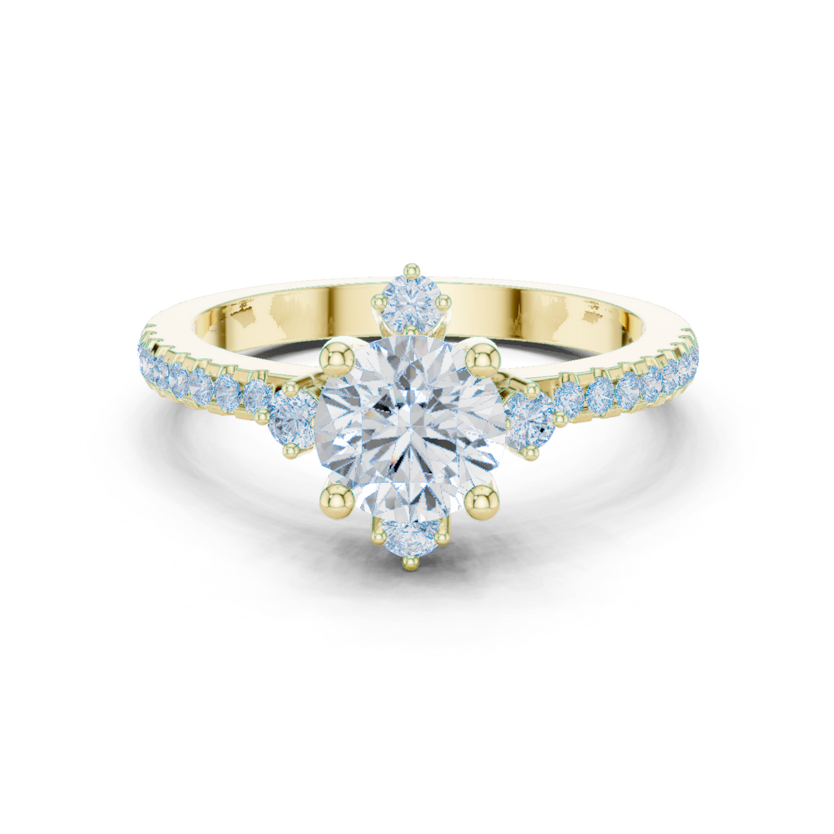 14K Solid Gold Lab Diamond Cluster Ring, Yellow Gold
