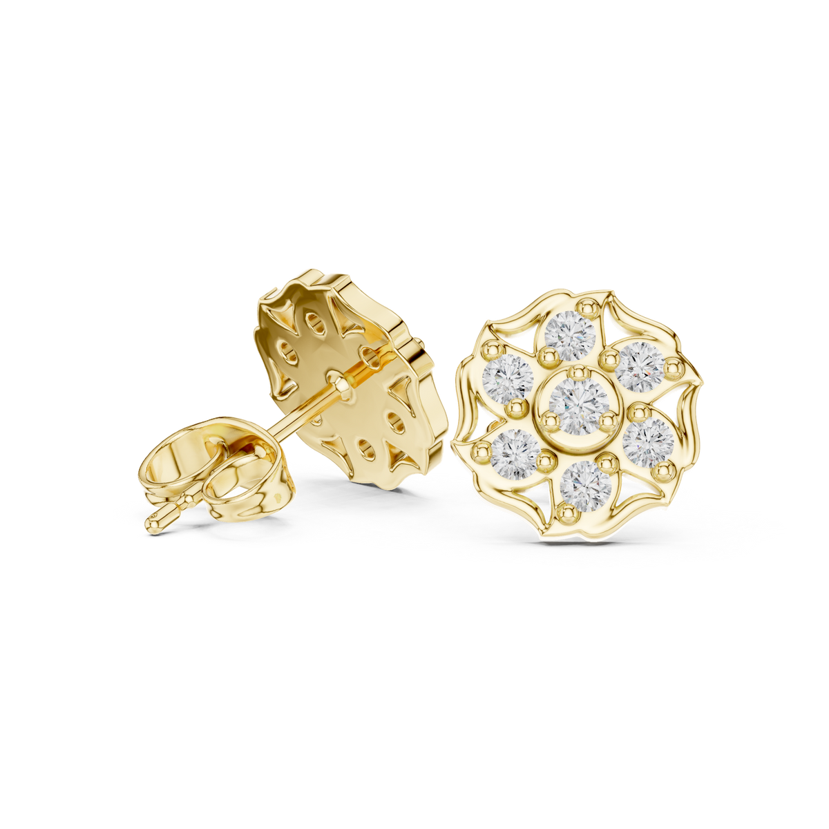 14K Solid Gold Lab Diamond Cluster Earrings, Yellow Gold, view 1