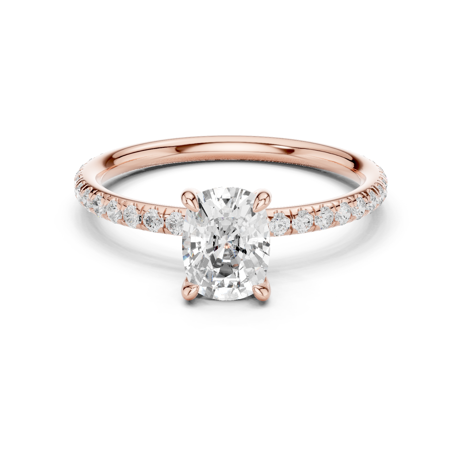 Gold Jewelry, Cushion center stone, Rose Gold