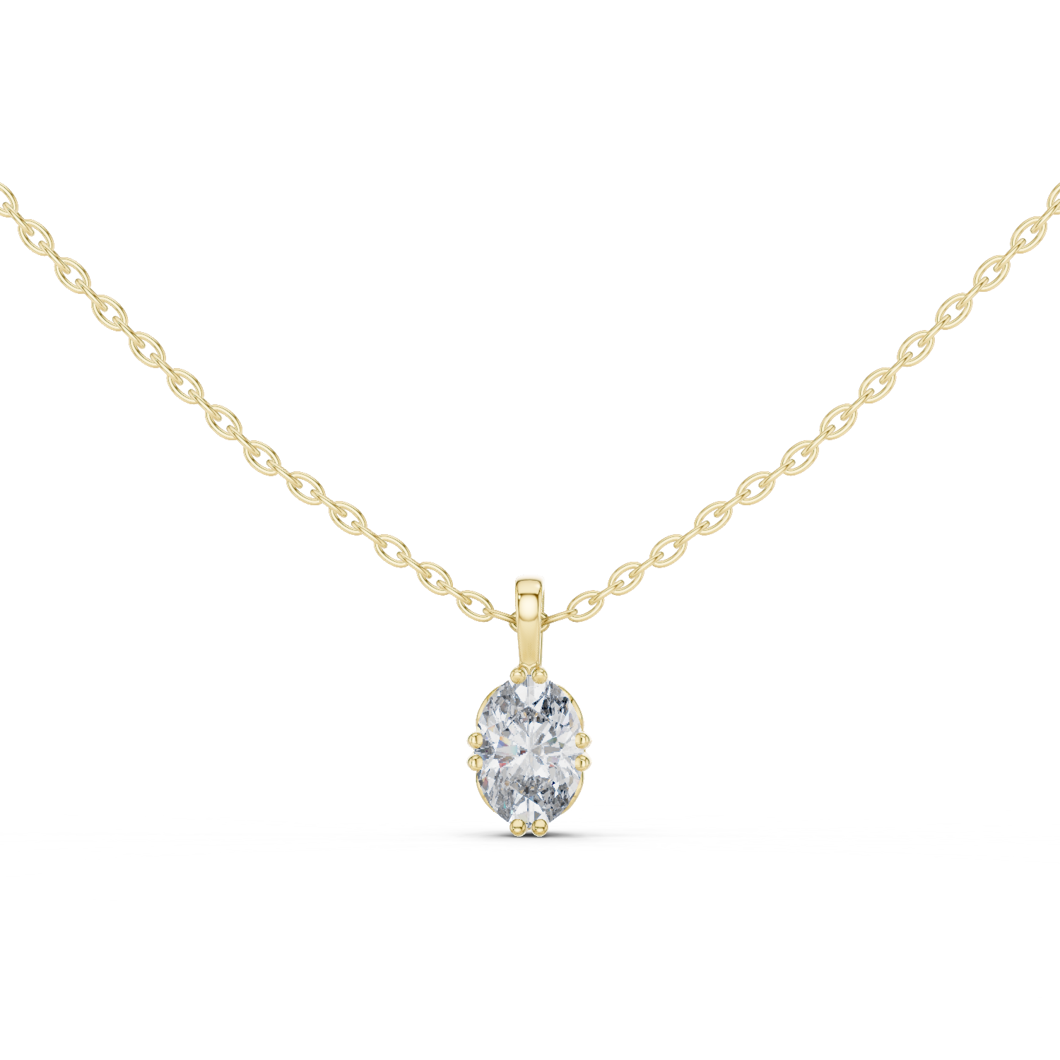 14K Solid Gold Lab Diamond Solitaire Pendant Necklace, Yellow Gold