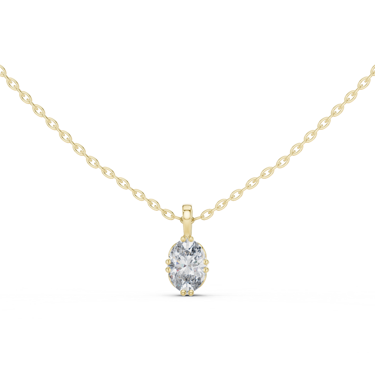 14K Solid Gold Lab Diamond Solitaire Pendant Necklace, Yellow Gold