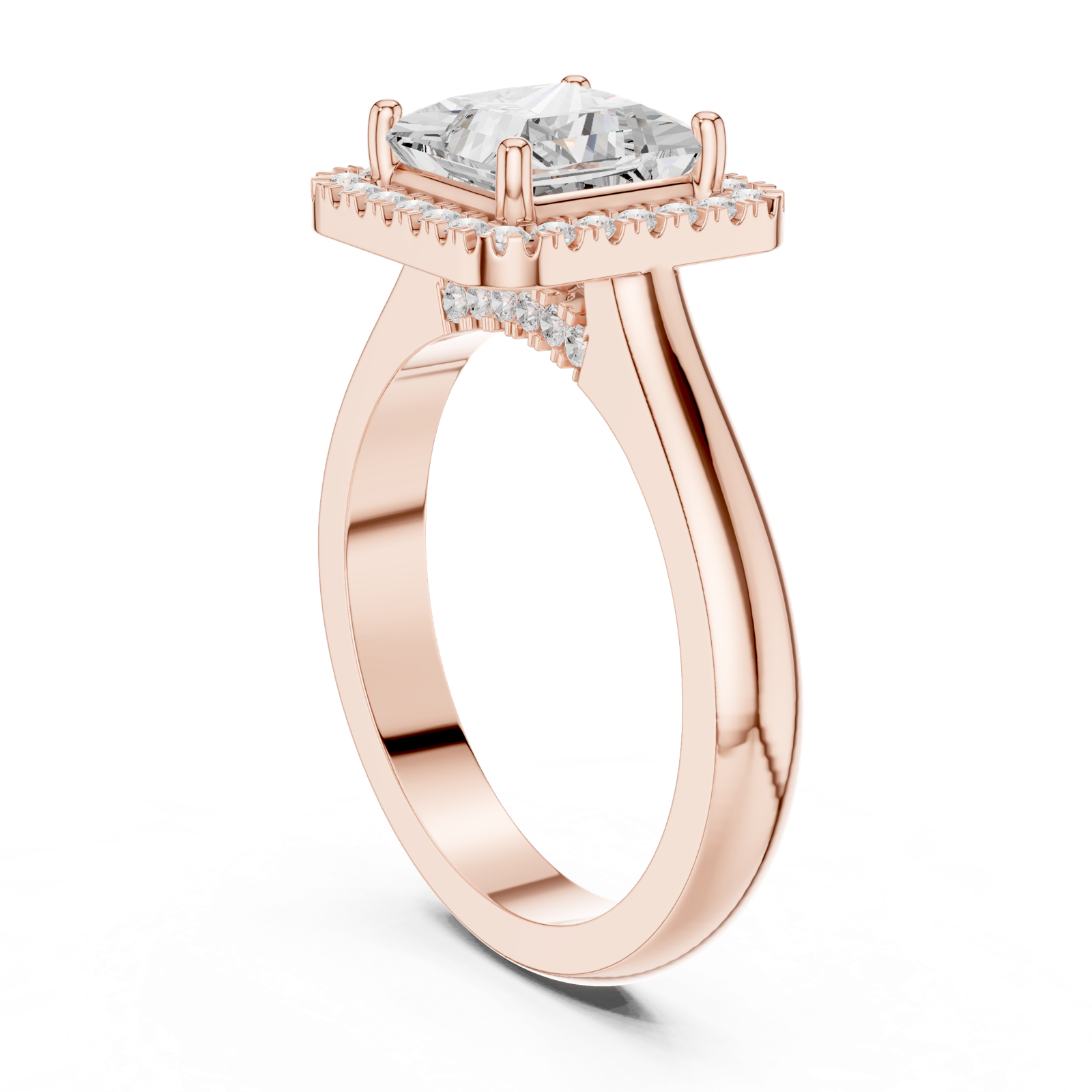 Gold Ring DDLR-338, Princess center stone, Rose Gold, view 1