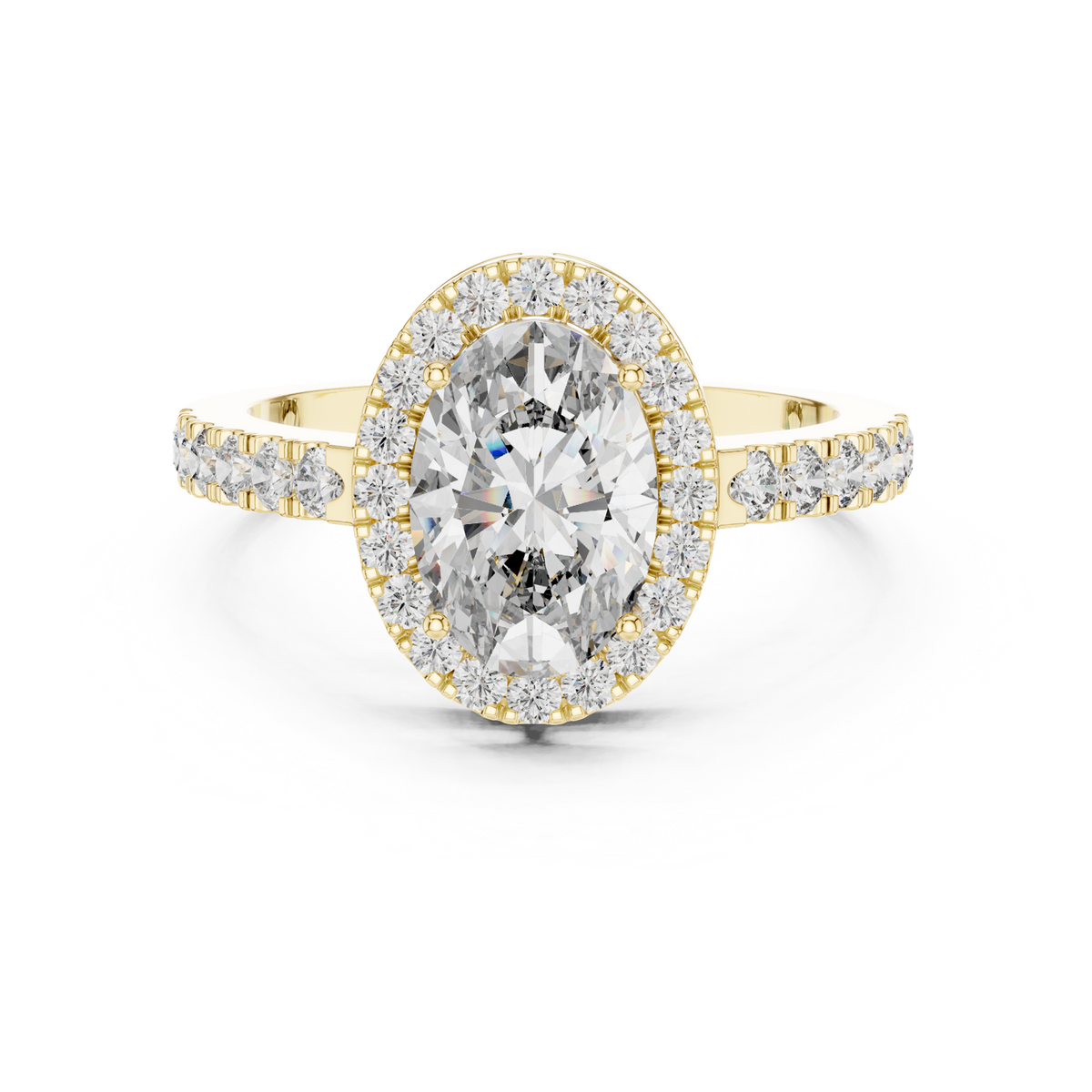 14K Solid Gold Lab Diamond Halo Ring, Yellow Gold