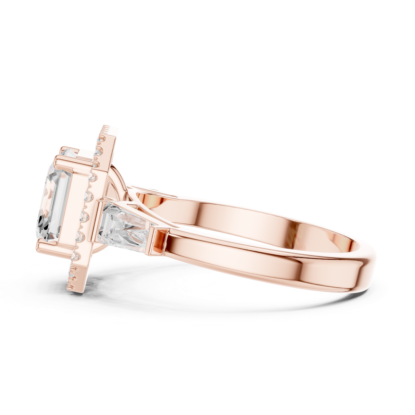 Gold Ring, Asscher center stone, Rose Gold, view 3
