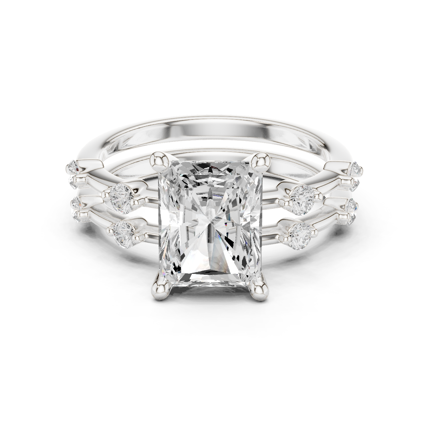 Gold Ring DDLR-441, Radiant center stone, White Gold