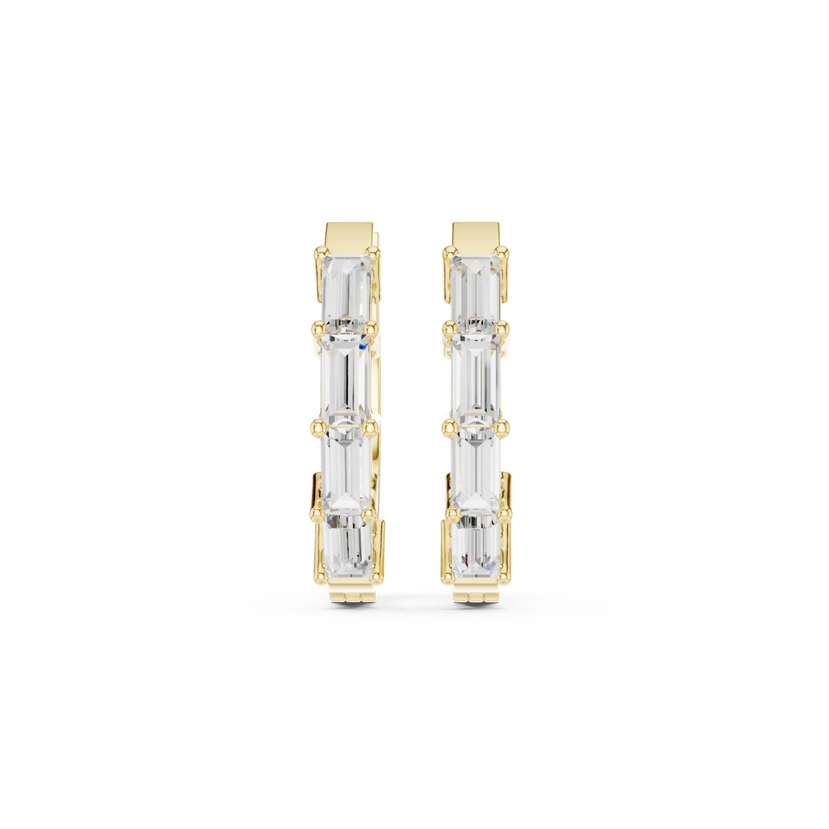 14K Solid Gold Lab Diamond Hoop Earrings, Yellow Gold