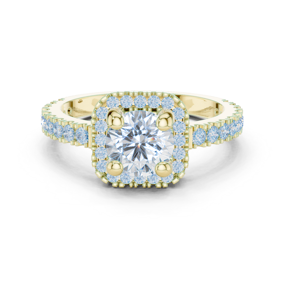 14K Solid Gold Lab Diamond Halo Ring, Yellow Gold