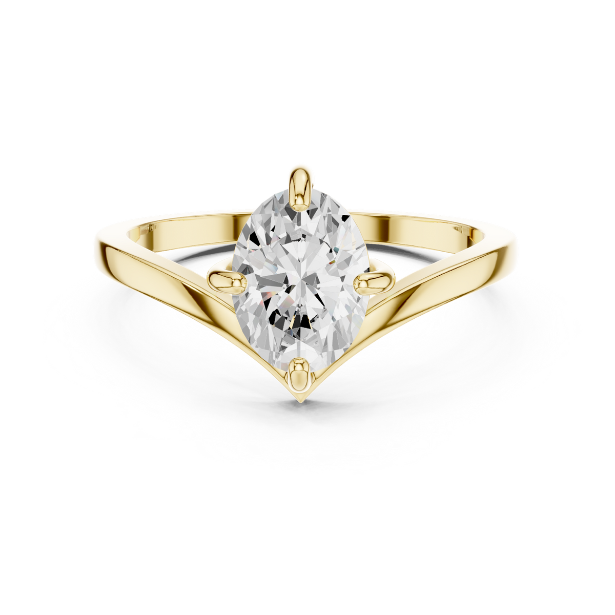 14K Solid Gold Lab Diamond Solitaire Ring, Yellow Gold
