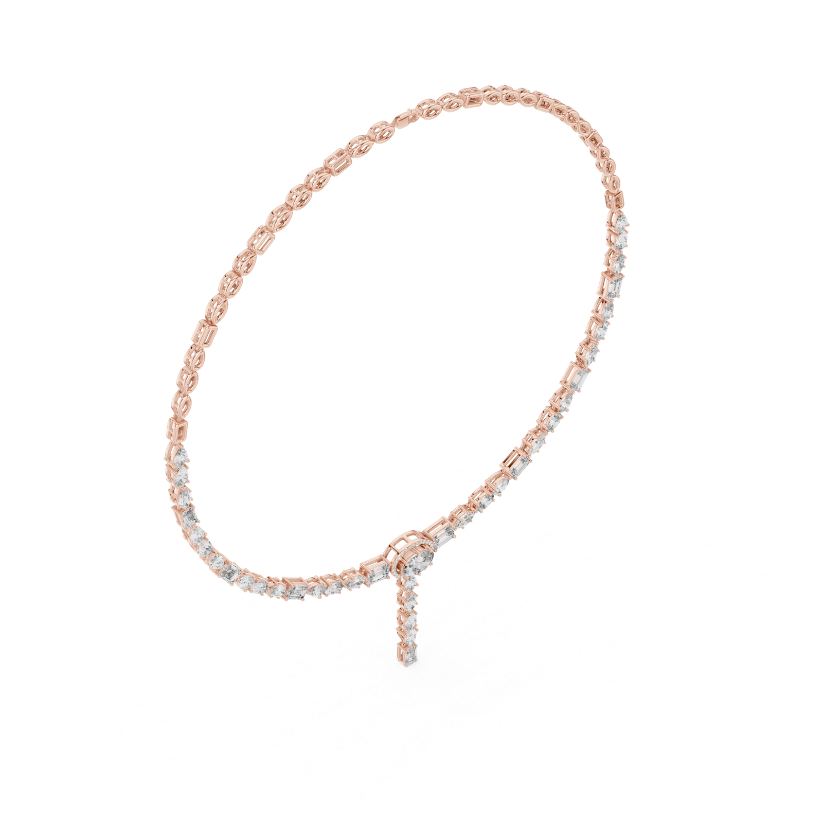 14K Solid Gold Lab Diamond Tennis Necklace, Rose Gold