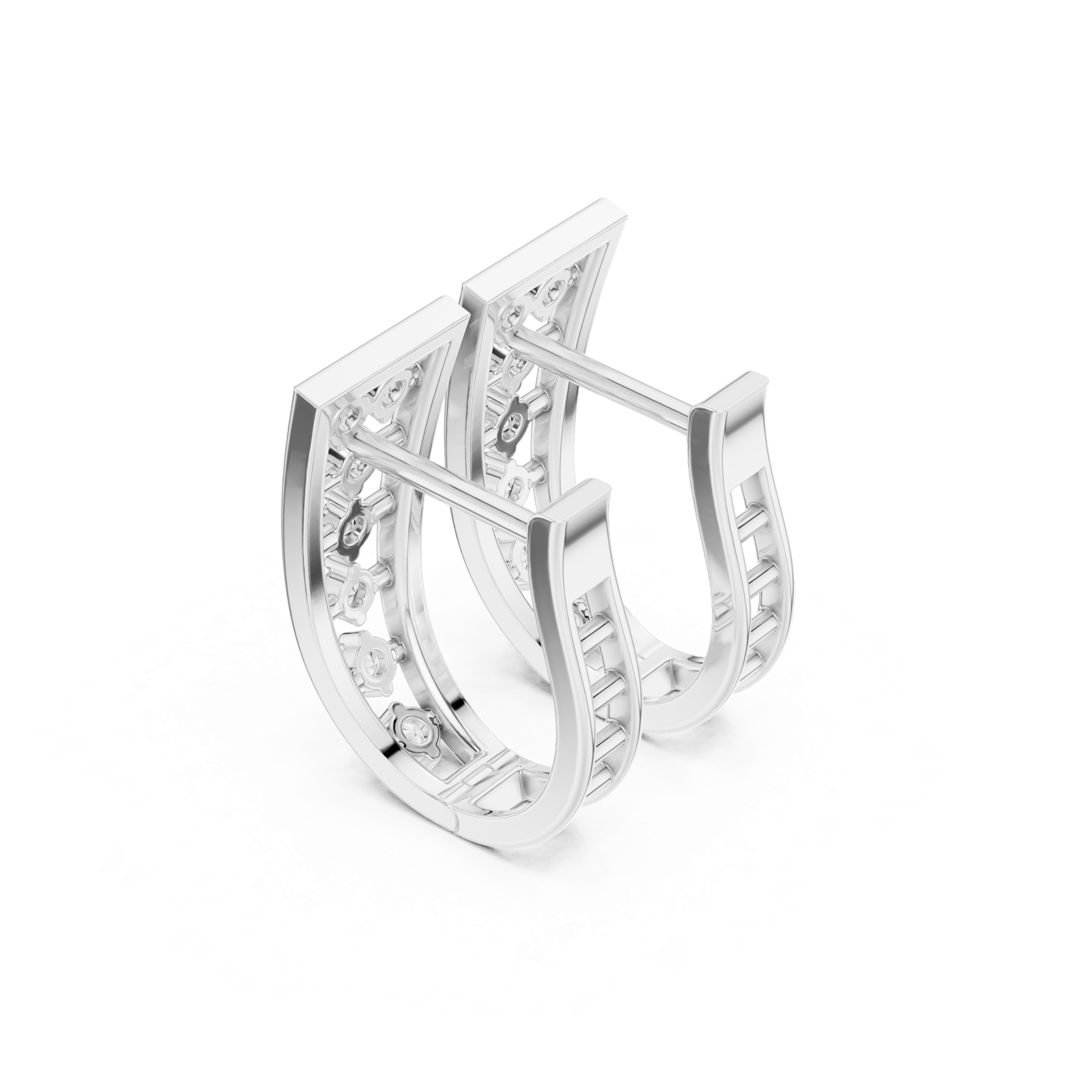 14K Solid Gold Lab Diamond Cluster Earrings, White Gold, view 2
