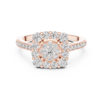 14K Solid Gold Lab Diamond Halo Ring, Rose Gold