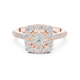14K Solid Gold Lab Diamond Halo Ring, Rose Gold