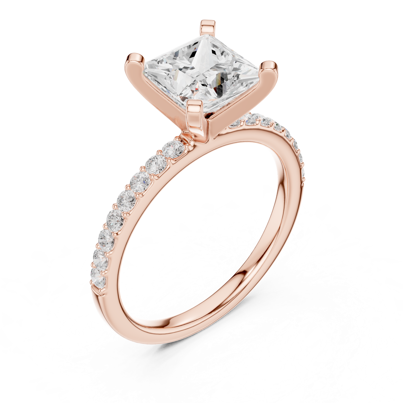 Gold Ring DDLR-040, Princess center stone, Rose Gold, view 2